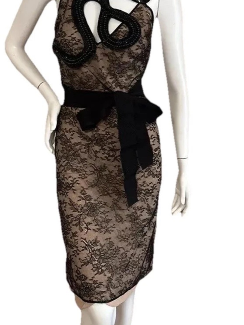 GUCCI SNAKE BLACK EMBROIDERY Silk Lined CHANTILLY LACE DRESS SIZE 42 IT - Picture 16 of 16